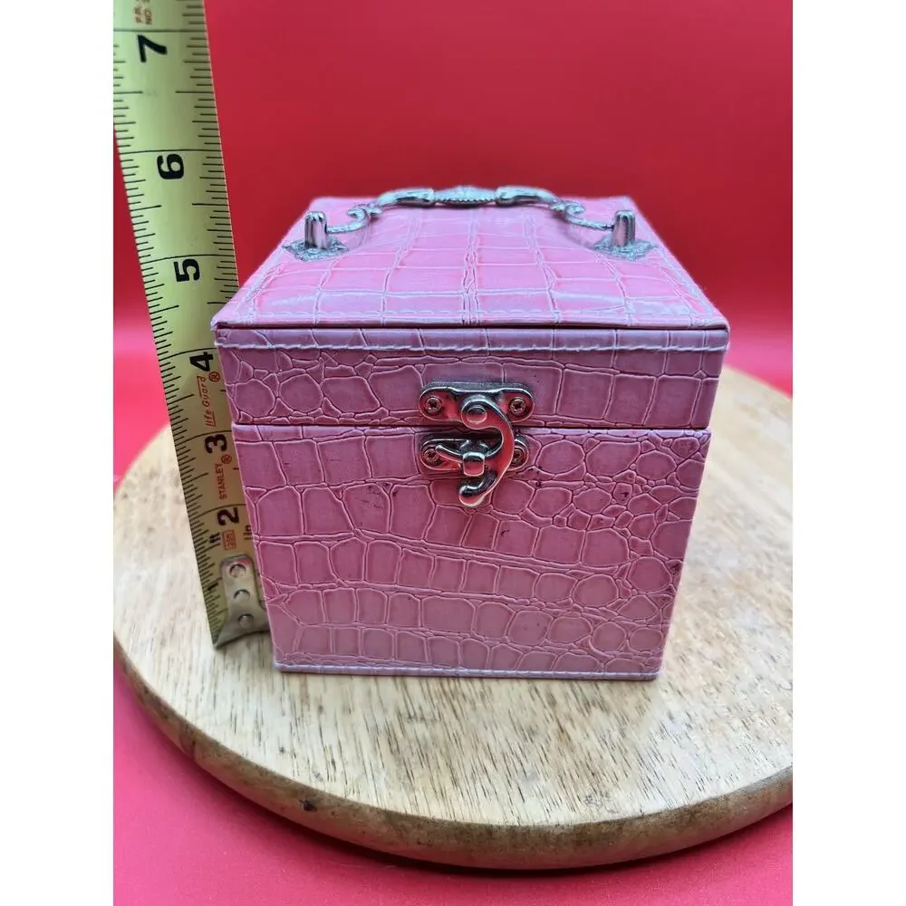 Pink 3 Tier Jewelry Box Crocodile Embossed Faux Leather Portable